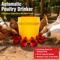 Automatic Chicken Water Dispenser, Poultry Waterer for Duck Goose Quail, Floor Standing Chook Drinker, Yellow Red Synthetic Material