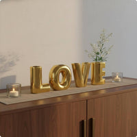 4 Pieces LOVE Letter Vase Set Modern Design Ceramic Letter Vases Ribbed Texture