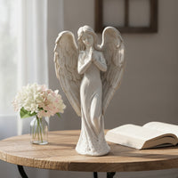 Praying Angel Sculpture Gray Praying Angel Figurine Serene for Desk