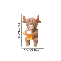 Scottish Cattle Figurine Pot Hanger Cute Creature Motif Planter Edge Decoration Hand Painted Garden Accessory for Gardeners, Desktop