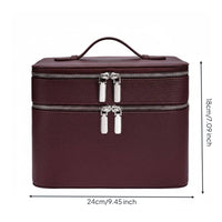 Stain-Proof Stain-Resistant Lining Portable Cosmetic Train Case PU Leather Double Layer Makeup Travel Case Cosmetic Organizer Box with Dividers for Women