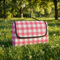 Outdoor Rug and Picnic Blanket for Family Picnic, Laminated Non-Woven Material Waterproof Mat, Gingham Camping Mat