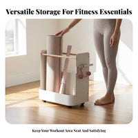 Lockable Casters Exercise Mat Storage Rack Sturdy & Long-Lasting Home Gym Storage Cart Space Saving Rolling Exercise Mat Holder Large Capacity for Fitness Lovers, Living Room, Office