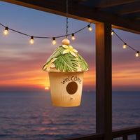 Welcome Birdhouse Hand Painted Resin Bird Shelter Weather Resistant for Balcony