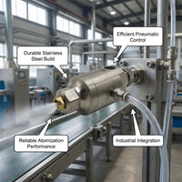 Stainless Steel Two-Fluid Mist, Gas-Water Mixing Nozzle, Industrial Spray Head,  #variant:Fan-shaped Air Atomizing Nozzle with Silencer