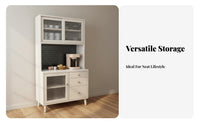 Sintered Stone Top Sideboard Storage Cabinet Buffet Cabinet Fluted Glass Drawers Multifunctional Hard-wearing Surface Suitable for Homeowners Families Dining Room Kitchen Hallway