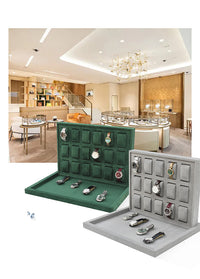 Jewelry Display Tray with 15/18/24 Grids, Velvet, Green or Gray, for Necklaces and Pendants