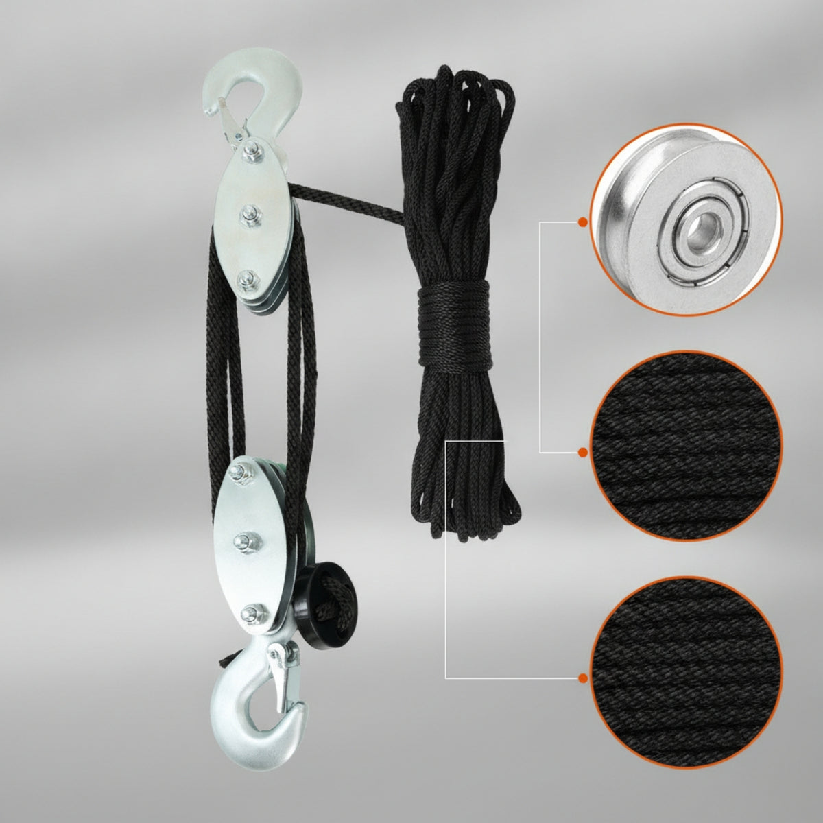 Manual Rope Pulley Hoist Block Compact Pulley Block with Hooks Strong Long-Lasting for Garage