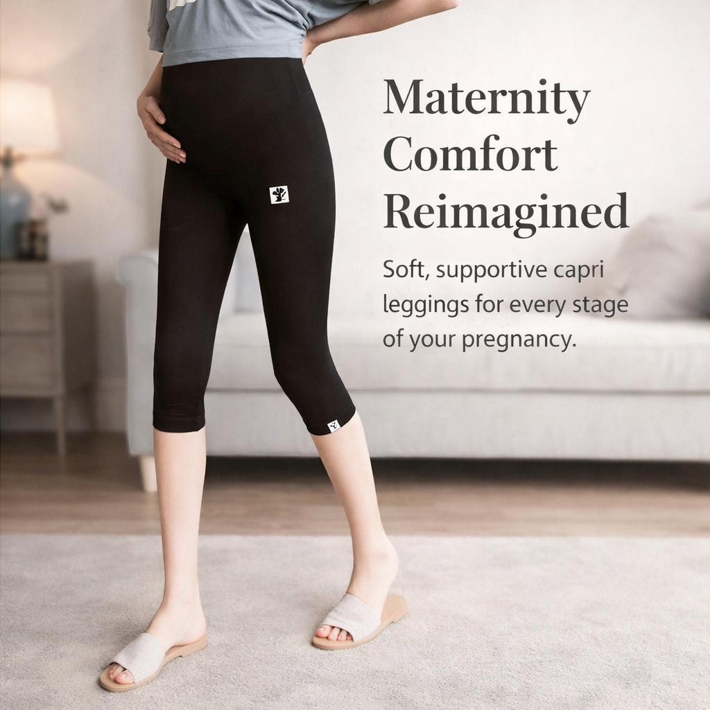 Maternity Leggings with Elastic Waist for Summer Comfort, Lightweight Cropped Trousers for Gym and Loungewear