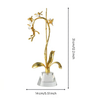 Floral Figurine Lustrous Flower Figurine with Crystal Base Decorative Decor for Console Table