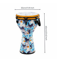 12 Inch Hand Drum  Professional Sound Butterfly Print Hand Drum Synthetic Leather Skin Head Portable   for Kids, Beginners, Performance