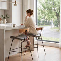 Modern Bar Stool with Backrest Upholstered Bar Stool with Footrest Long-Lasting Furniture Supportive for Cafe