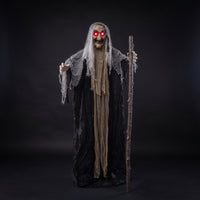 Standing Decoration with Glowing Spectral Figure with Robe Freestanding Prop for Halloween, Eerie Dwelling, Entryway