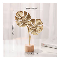 Nordic Design Iron Flower Statue with Wood Base Modern Design House Decoration Handmade for Bedroom, Bookshelf