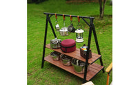 Foldable Rack with Hooks Triangular Outdoor Storage Rack with Shelves Lightweight Furniture for Campers, Backpackers, Patio