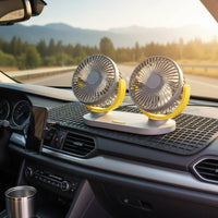 Low Noise Two-Headed Head Car Fan 360° Rotation USB Dashboard Fan 3 Speed Adjustable Small Appliance Strong Wind for Drivers