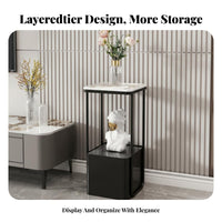 2-Tier Accent Table Sintered Stone Top Plant Stand Multi-Functional for Entryway