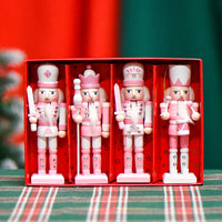 13cm Nordic Soldier Nutcracker in Pink and White, Set of 4
