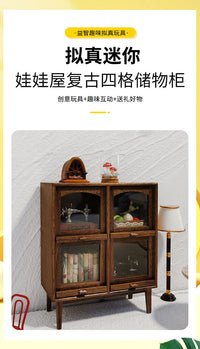 dollhouse娃娃屋配件微缩4格储物柜模型摆件木制家具复古迷你柜子