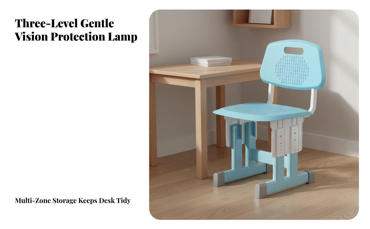 Adjustable Kids Study Desk Set Design Height Adjustable Kids Desk Set Sturdy Frame children's Ergonomic Learning Station for Bedroom, Home, Playroom