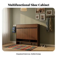 Shoe Storage Bench Walnut Finish Entryway Cabinet Multi-Functional Design High Weight Capacity for Homeowners, Adults, Foyer