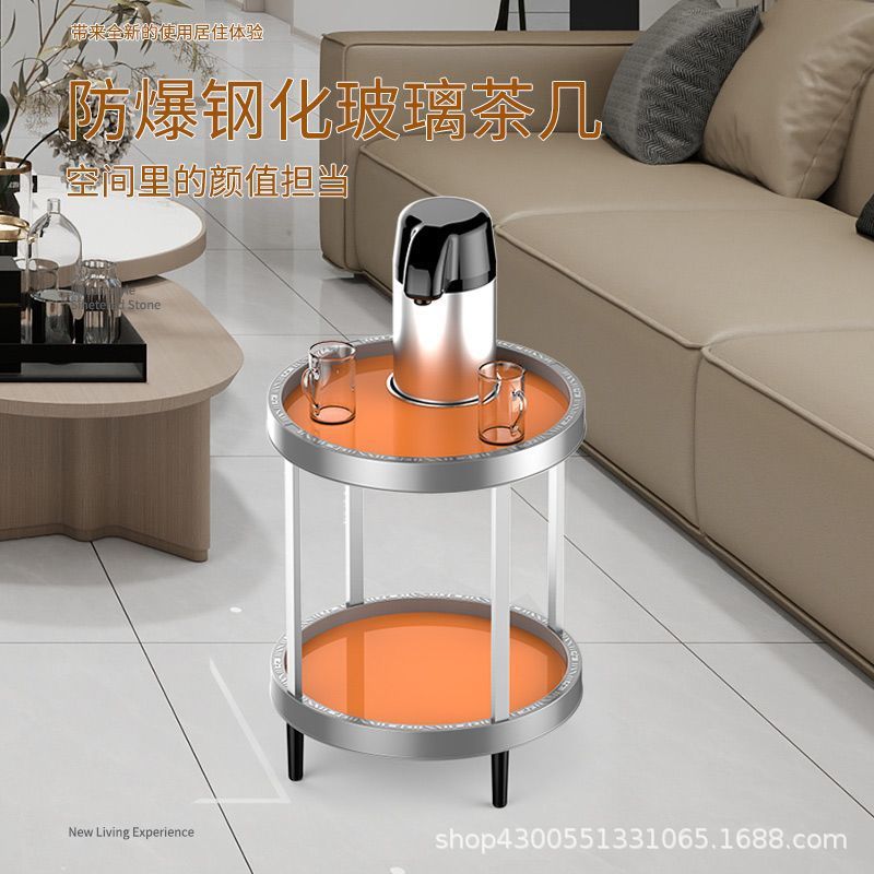 Double-Layer Mahjong Table Side Table with Ashtray and Tea Stand