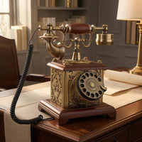 Vintage Rotary Telephone Ornate Detailing Corded Rotary Phone Antique Telephone Gold Tone Vintage Desk Phone Coiled Cord