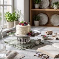 Elevated Tray with Pedestal Base Silver-Tone Mirrored Pedestal Fruit Bowl Reflective Footed Round Tray for Home Stylists