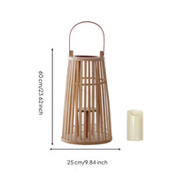 Lantern with Electronic Candle Slatted Bamboo Lantern Textured for Entryway