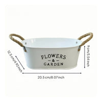Farmhouse Metal Planter with Rope Handles Tabletop Bucket Planter Lightweight Container Portable for Desk