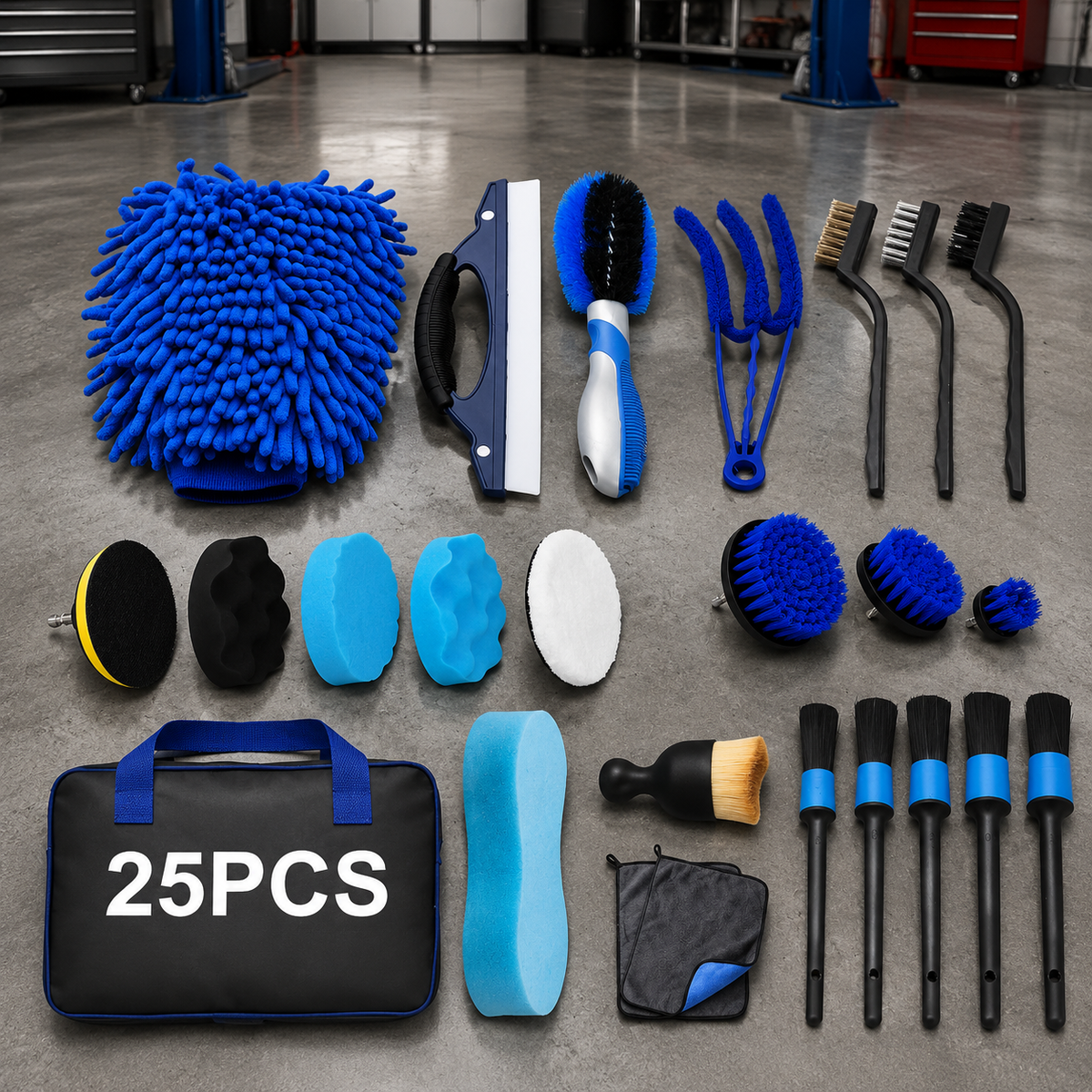Car Detailing Kit Drill Brush Attachment Wheel Vent Scrub Brushes Wash Mitt