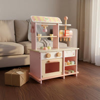 Dessert Shop Playset Simulation Design Pretend Dessert Cart Solid Wood Construction Ice Cream Stand Toy for Kids