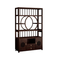Wooden Cabinet with Shelves Floor-Standing Display Shelf Dark Brown Bookcase with Cabinets for Collectors
