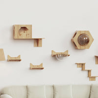 7-Piece Cat Climbing Wall Shelves, Solid Rubber Wood Climbing Frame with Steps and Condo, Modern Climbing Wall for Large Cats and Indoor Kittens