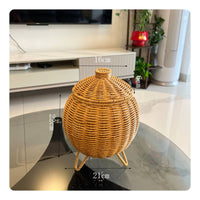 Handwoven Woven Basket with Lid and Legs Multi-Purpose Rattan Design Tripod Basket Sturdy Tabletop Organizer Lightweight for Bedroom