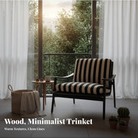 Striped Wooden Armchair Black and Light Stripes Striped Upholstered Armchair Retro Design Mid-Century Aestheticera Modern