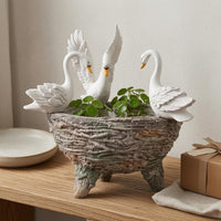 Swan Garden Sculpture Planter Textured Swan-Shaped Planter Hand-Painted Home Decor for Courtyard