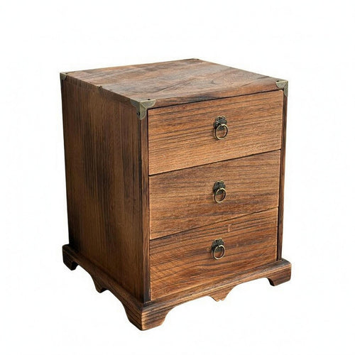 Rustic Desktop Storage Cabinet Wood-Grain Finish 3-Drawer Wooden Cabinet Hand-Finished 3 Drawer Organizer