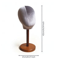 Velvet Head Form Stand Solid Mannequin Head with Wooden Base Compact