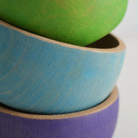 6 Pieces Wooden Rainbow Bowl Set Natural Wood Interior Painted Rainbow Bowls