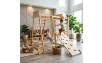 Indoor Climbing Set with Slide Wood Wooden Climber Playset Climbing Playground with Slide for Young Children, Children, Playroom, Living Room