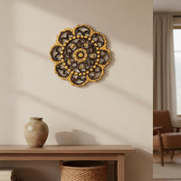 Round Carved Wall Plaque Textured Surface for Living Room, Hotel