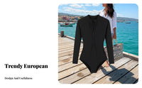 Long Sleeve Zip up Swimsuit Close-Fitting Cut Long Sleeve Wave-Riding Ing Figure Suit Front Fastener Sun Protection Shirt Sun