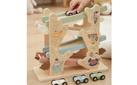 Wooden Car Ramp Racer Fine Motor Skills Wooden Ramp Racer Inertia Glide Car Set for Children