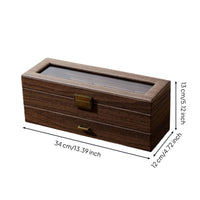 6-Slot Watch Display Case with Glass Lid Tabletop Watch Box with Drawer Clear Jewelry Drawer Organizer Safeguarding for Boutique