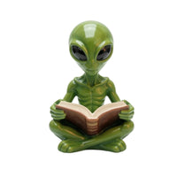 Alien Figurine with Book Quirky Garden Statue Novelty for Desk