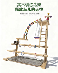 Wooden 4-Tier Parrot Play Stand and Climbing Ladder for Large Birds