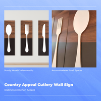 3 Pieces Tableware Plaque Rustic Farmhouse Style Home Decoration Cutlery Pattern Gift Idea for Cafe Owners, Living Room, Hallway
