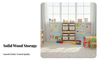 Large Capacity Wooden Toy Storage Cabinet Child-Safe Design Solid Wood Toy Rack Accessible Shelving Kids Storage Shelf with Bins Space-Saving for Preschoolers, Toddlers, Kindergarten Teachers, Playroom, Living Room, Preschool, Classroom