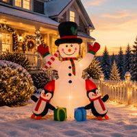 Outdoor Inflatable Snowman with Penguins Playful Christmas Inflatable Snowman Self-Inflating Yard Display Long-Lasting for Families